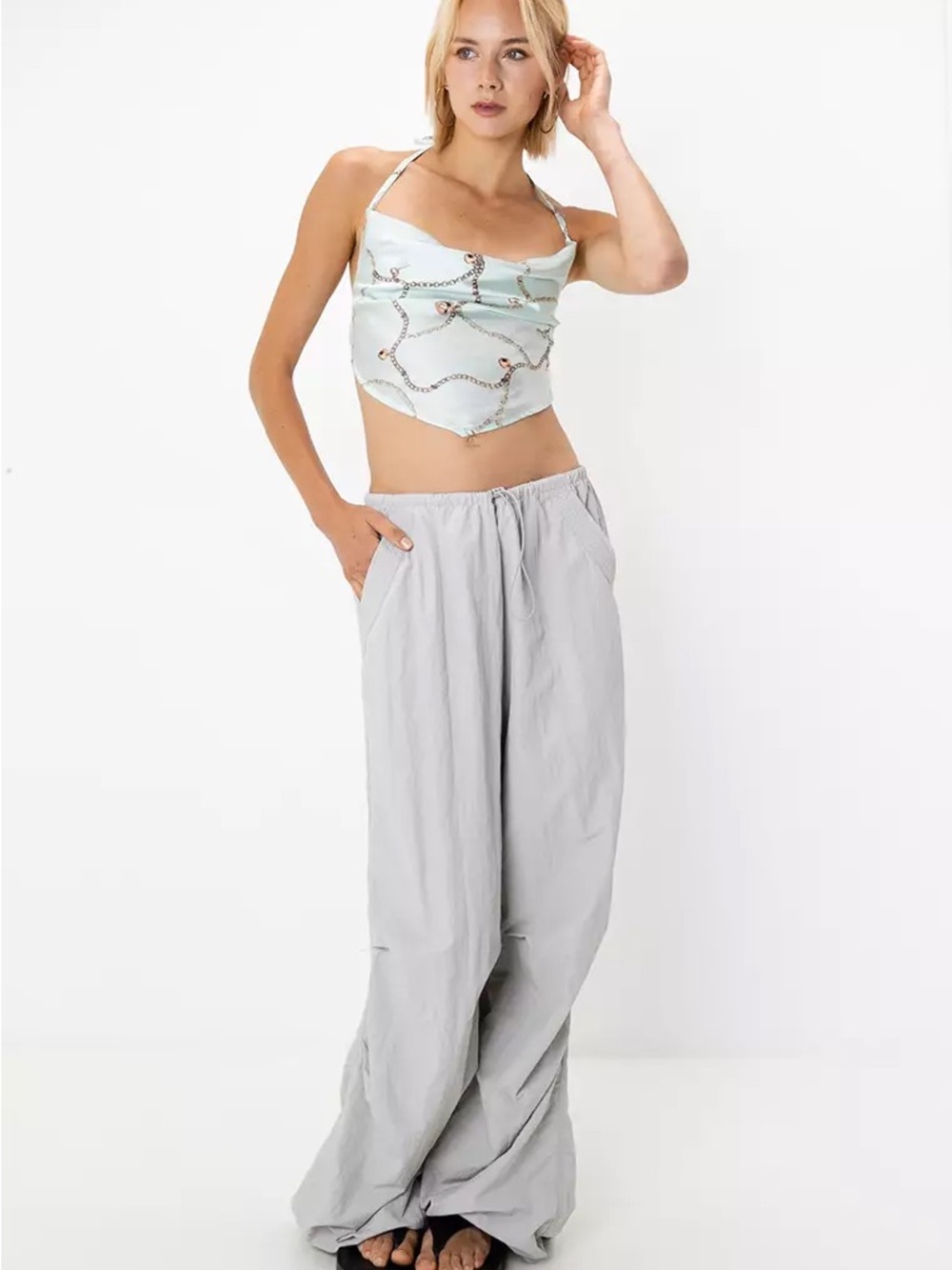 ASOS DESIGN Tall Toggle Waist Oversized Parachute Pants | Gray | Size 8 Long